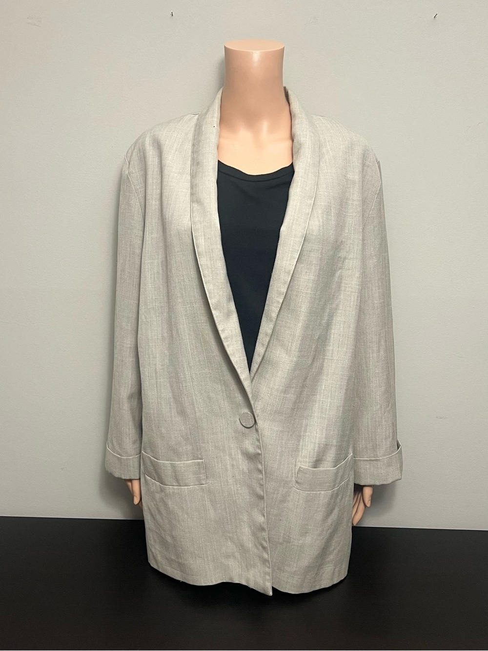 Vintage Christy Girl New York One-Button Blazer Size 14 Beige Academia Neutral
